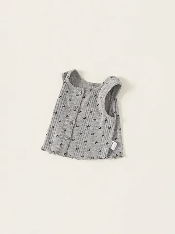 Gilet Dolce Senza Maniche da Ragazza Stampa a Fiocchi Maglia a Costine Monopetto Bordo a Volant Primavera Grigio Melange Casual