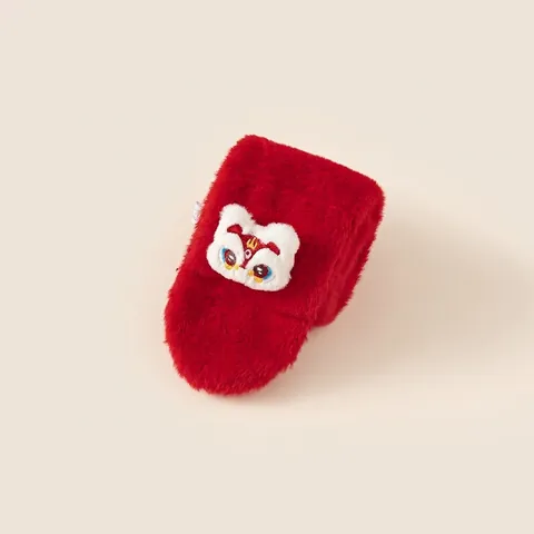 Écharpe en Peluche Chaude pour Enfants en Coton Cache-Cou Hiver Dessin Animé Danse du Lion Brodée pour Garçons Filles Cadeau Nouvel An