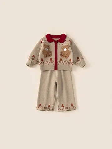 Meisjes Winter Gebreide Outfit Trui Cardigan En Broek Kinderkleding Met Teddybeer Kerstboom Patroon Top Broek