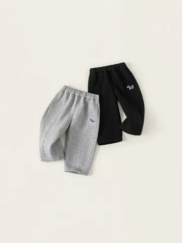 Kids Cotton Blend Sweatpants Toddler Sport Pants Boys Girls Elastic Waist Straight Trousers Dog Embroidery Patch Casual Bottoms