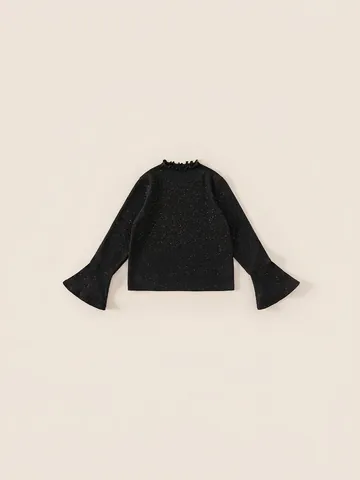 Maglia in Maglia Scintillante da Ragazza Manica a Campana Collo Alto con Volant Maglia Base per Bambini Festa Compleanno Elegante Tee