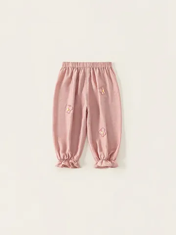 Pantaloni Jogger Rosa da Ragazza Ricamati con Farfalle Casual Vita Elastica Orlo con Volant Pantaloni a Lanterna Viscosa Nylon Morbidi