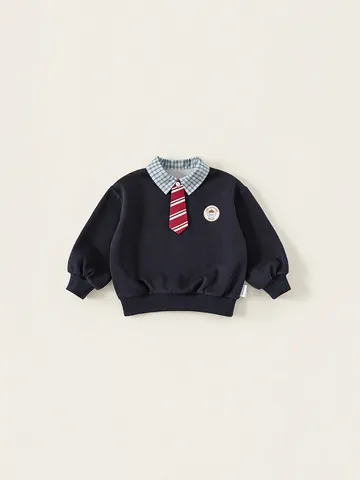Boys Academy Academy Style Fake Two-Piece Sweatshirt And Pants Combination With Tie Cotton Blend Embroidered Kids Clothing