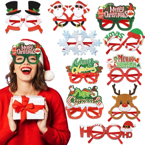 Lunettes de Fête de Noël en Plastique PVC Fantaisie Père Noël Renne Bonhomme de Neige Modèle Accessoires de Photo Décor