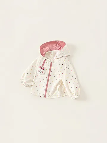 Veste à Capuche à Pois pour Filles Coupe-vent avec Pendentif Lapin et Pantalon en Jean Brodé Ensemble de Vêtements Enfants