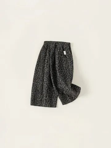 Pantaloni Casual Leopardati in Cotone 100% per Bambini Ragazzi Ragazze Vita Elastica Gamba Larga Grigio Primavera Autunno Moda