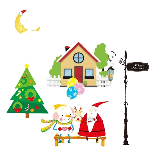 Autocollants Statiques de Noël pour Fenêtres Père Noël Renne Bonhomme de Neige Stickers Verre Décoration Maison