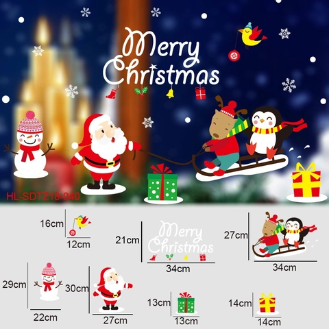 Christmas Window Stickers Static Cling PVC Decals Santa Claus Reindeer Snowflakes For Holiday Glass Showcase Party Decoration