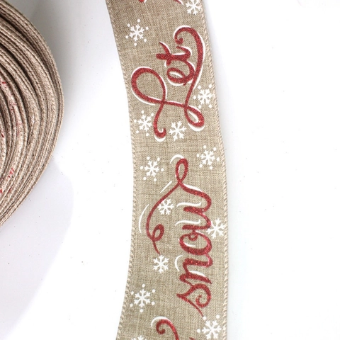 Weihnachten Juteband Let It Snow Schriftzug Schneeflocke Bedruckt Glitzer Leinen Drahtkante Band Für Weihnachtsbaum Girlande Deko