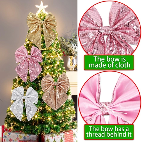 Große Pailletten Weihnachts Schleife Ornament Glitzer Schleife Für Weihnachtsbaum Party Dekoration Heim Festbedarf