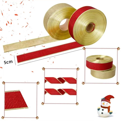 Nastro Grosgrain Natalizio Con Bordo Metallico Dorato Per Decorazione Albero Confezioni Regalo E Artigianato Fai-Da-Te Rosso Oro