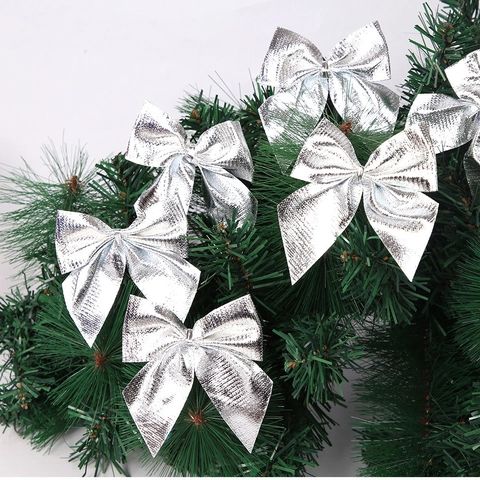 Lazos de Navidad Plateados para Decoración de Árbol de Navidad PET Franela Mini Adornos Brillantes para Envolver Regalos Decoración
