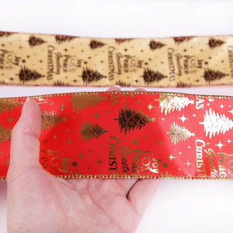 Bedrucktes Weihnachtsband Breites Weihnachtsbaum Dekorationsband Mit Buchstabendruck Für Feiertagsgeschenkverpackung Gold Silber Rot