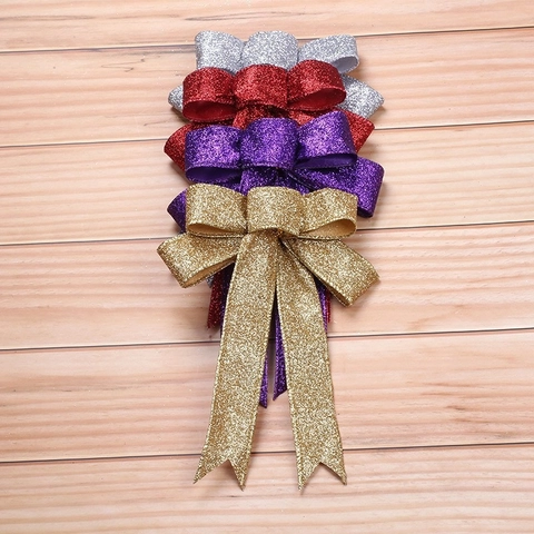 Christmas Glitter Bow Decoration Fabric Sealing Edge Sequin Bowknot For Xmas Tree Gift Box Wedding Party Home Ornament