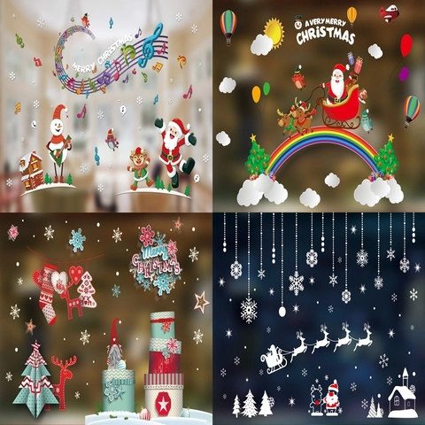 Calcomanías Estáticas de PVC para Ventanas de Navidad Papá Noel Reno Muñeco de Nieve DIY Pegatinas de Pared para Vidrio