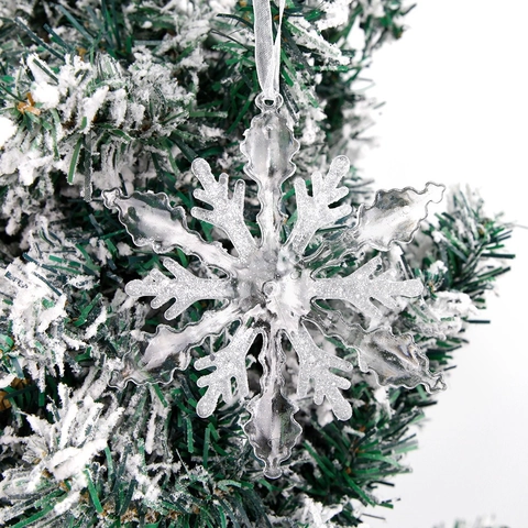 Acryl Weihnachten Schneeflocke Hängen Ornament Glitzer Transparent Weihnachtsbaum Dekoration Für Feiertag Party Zuhause