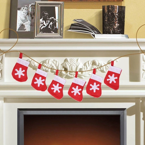 Striscione Calza di Natale Decorazione Rosso Tessuto Non Tessuto Stampa Fiocco di Neve Ghirlanda Per Casa Festa