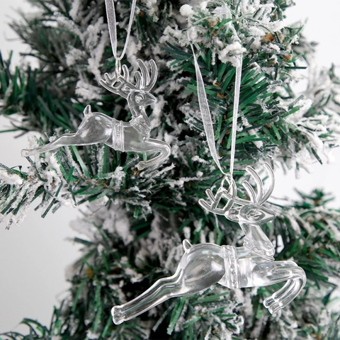 Colgantes de Navidad Trasparentes de Plástico Alce Copo de Nieve Ángel Carámbano para Decoración de Árbol de Navidad Fiesta