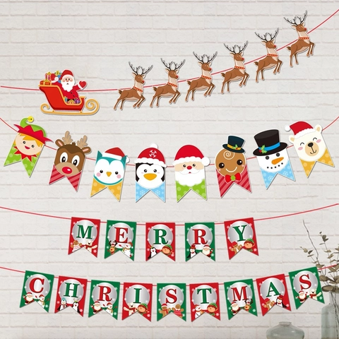 Striscione di Buon Natale Carta Babbo Natale Renna Ghirlanda Appesa per Festa di Natale Casa Decorazione Murale Interni