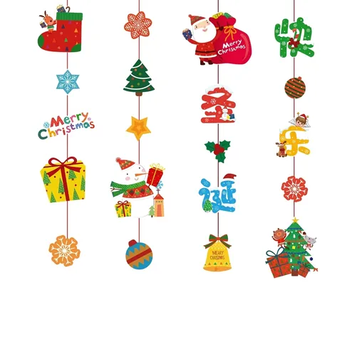 Decorazioni Appese in Carta di Natale Cartoon Merry Christmas Babbo Natale Renna Pupazzo di Neve Festa Finestra Parete Set