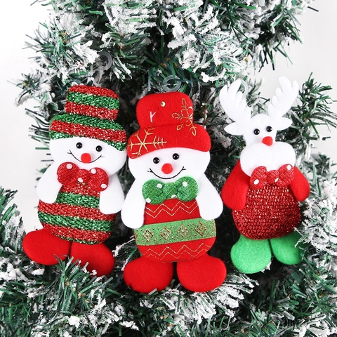 Ornements à Suspendre pour Arbre de Noël Assortis Peluche Père Noël Bonhomme de Neige Renne Ours Pendentifs pour Fête de Noël Maison