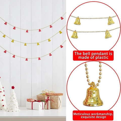 2m Christmas Tree Bell Garland Ornaments Plastic Red Gold Christmas Bell Bead Chain For Home Party Festive Decor