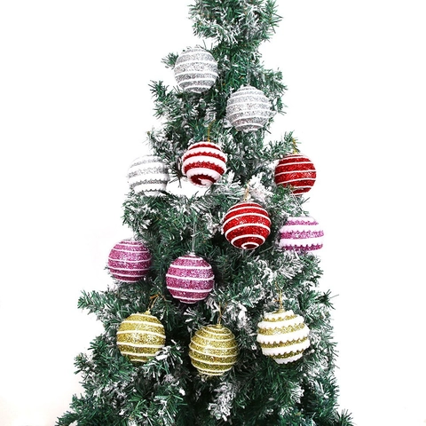 Ensemble de Boules de Noël à Paillettes Avec Motif à Rayures et Vagues Décorations Suspendues en Mousse pour Sapin de Noël Fête