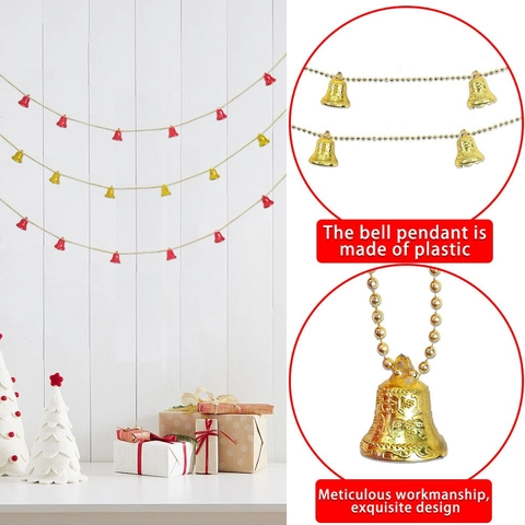 Ghirlanda di Campanelle di Natale 2m Ornamenti in Plastica Rosso Oro Catena di Perle per Decorazione Casa e Festa