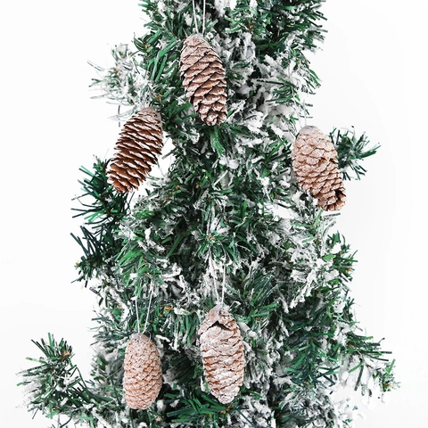 Decorazioni Natalizie da Appendere a Forma di Pigna in Legno Naturale con Rivestimento di Neve Bianca per Feste e Casa Stile Marrone