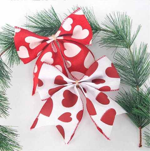 Ornement Nœud Imprimé Cœur pour la Saint-Valentin Nœud en Polyester et Jute pour Décoration Mariage Fête Emballage Cadeau