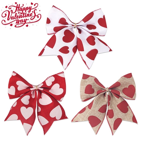 Fiocco di Iuta Stampato con Cuore Rosso per San Valentino Decorazione Regalo Matrimonio Festa Casa Fiocchi Decorativi Rossi Bianchi