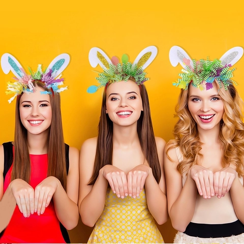 Cerchietto con Orecchie da Coniglio Pasquale Simpatici Accessori per Capelli con Paillettes Festa Festiva Nappine Colorate Uovo di Pasqua Carota Decorativa per Bambini Adulti