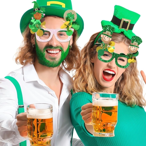 St. Patrick's Day Party Glasses Shamrock Leprechaun Top Hat Glitter Felt Glasses Frame Irish Festival Costume Eyewear Accessories