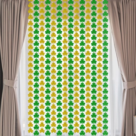 Tenda a Frange a Forma di Trifoglio per San Patrizio Oro Verde Decorazione per Festa Irlandese Sfondo Fotografico