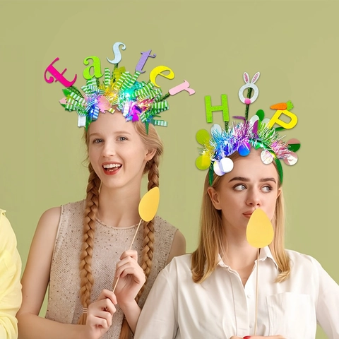 Diadema de Conejo y Huevo de Pascua Artículos de Fiesta Dibujos Animados Colorido Zanahoria Conejo para Mujeres Niños Decoración de Festival