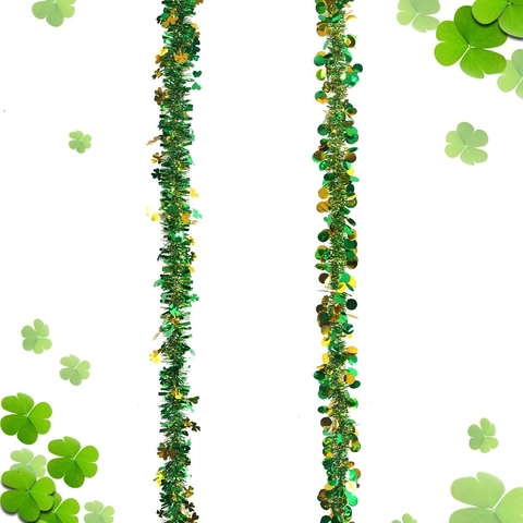 Ghirlanda di Tinsel a Trifoglio per San Patrizio Decorazione da Appendere Metallico Verde Oro per Festa del Festival Irlandese Casa