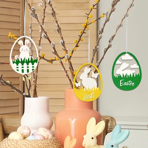 Decorazione di Pasqua Ornamento Sospeso in Legno Coniglio Cartone Animato Segnale in Legno Cavo per Festa Festiva