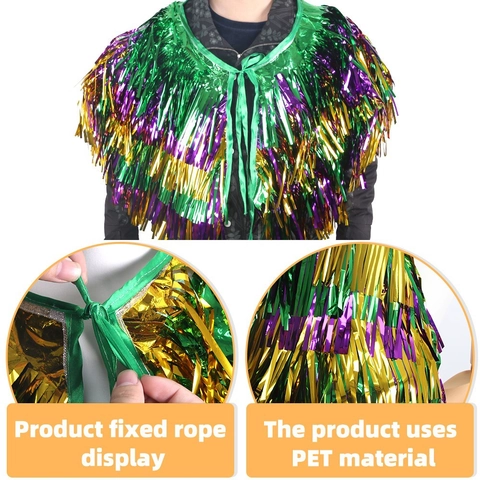 Lametta Quaste Cape Karneval Grün Gold Lila Metallic Fransen Schal Disco Kostüm Performance Umhang Für Unisex Erwachsene