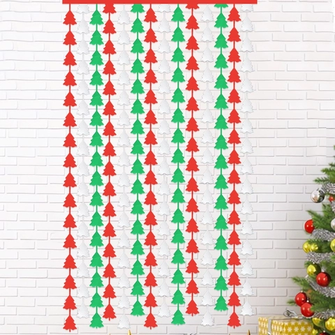 Christmas Tree Tinsel Curtain Red Green Silver Metallic Foil Fringe Door Curtain For Festive Party Backdrop Decorations