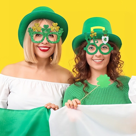 St Patrick's Day Party Glasses Green Clover Irish Festival Costume Accessories Felt Glitter Shamrock Glasses Props For Unisex
