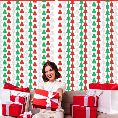 Tenda a Frange in Alluminio Albero di Natale Sfondo Metallico Rosso Argento Verde Tenda per Porta con Frange per Decorazione Festa