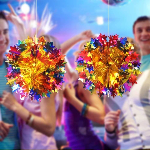 Iridescent Rainbow Honeycomb Party Decorations PET Laser Folding Stars Hearts Maple Leaves Hanging Ornaments For Festival Decor