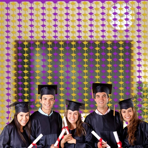 Decorazione per Festa di Laurea Tenda a Frange con Tocco Viola Oro Foglio Metallico Sfondo per Cerimonia Scuola