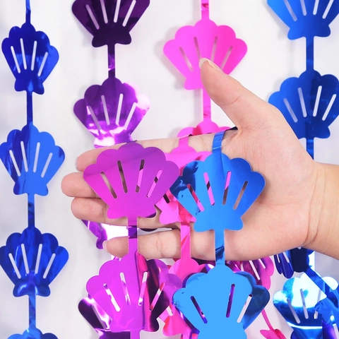Schelpvormige Metalen Folie Franje Gordijn Rozerood Blauw Paars Oceaan Thema Feest Achtergrond Tinsel Deurgordijn Decoratie