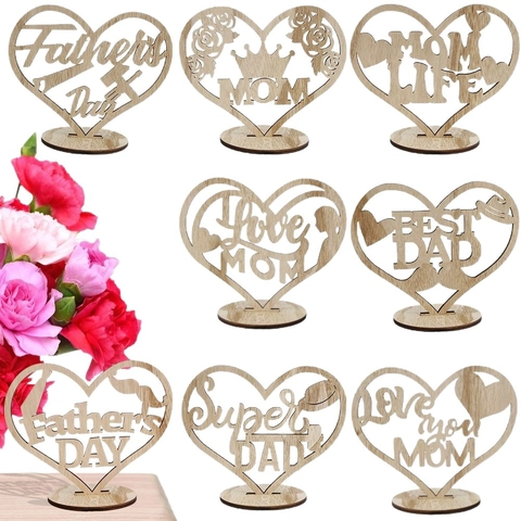 Decorazione da Tavolo Cuore in Legno per Festa della Mamma Papà Scrivania Mom Super Dad Best Dad Regalo Decorazione Desktop