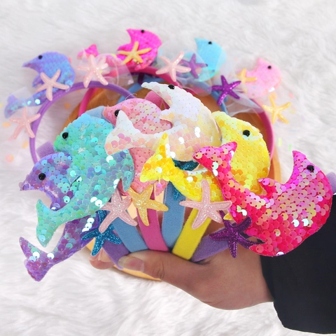 Cerchietto Delfino e Stella Marina con Paillettes Tema Oceano per Decorazioni Festa di Compleanno Bambini Mermaid