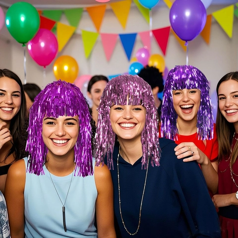 Colorful Metallic Tinsel Wig Shiny Foil Party Costume Accessory For Masquerade Celebration Cosplay Bob Style Fringe Hair Decoration