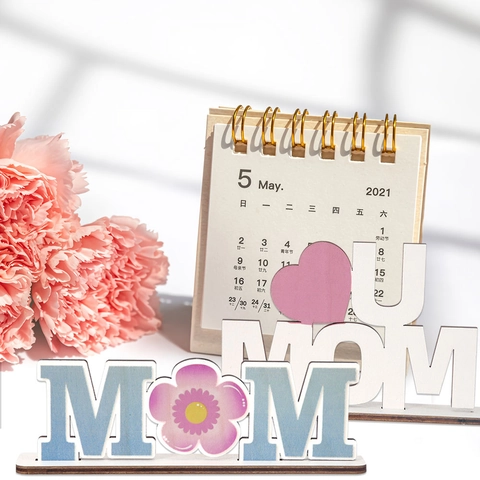 Ornamento da Tavolo in Legno per la Festa della Mamma Decorazione Scritta Love Mom Desktop Regalo Per Madre Home Decor