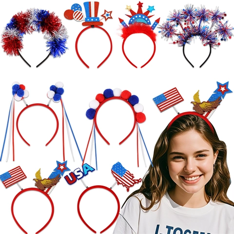 Patriotic USA Flag Headband For Independence Day Party Plastic Felt PET Eagle Star Bopper July 4th Celebration Hair Accessory