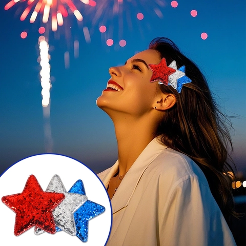 Patriotische Pailletten Stern Haarspangen Set Rot Silber Blau Glitzer Fünfzackiger Stern Krokodilklemme Für Unabhängigkeitstag Party Zubehör